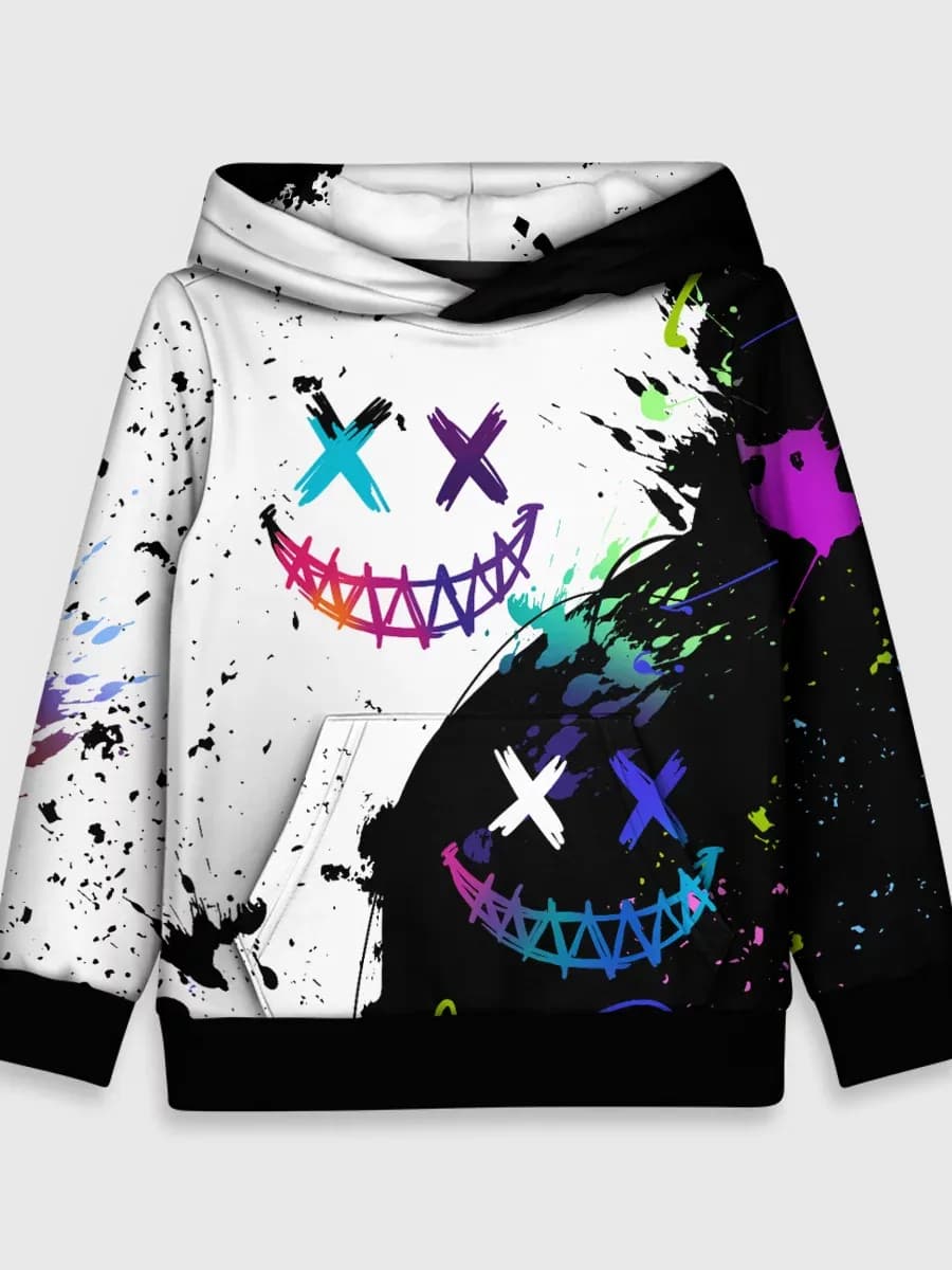 толстовка с принтом неоновые брызги - жуткие улыбки - фото 1