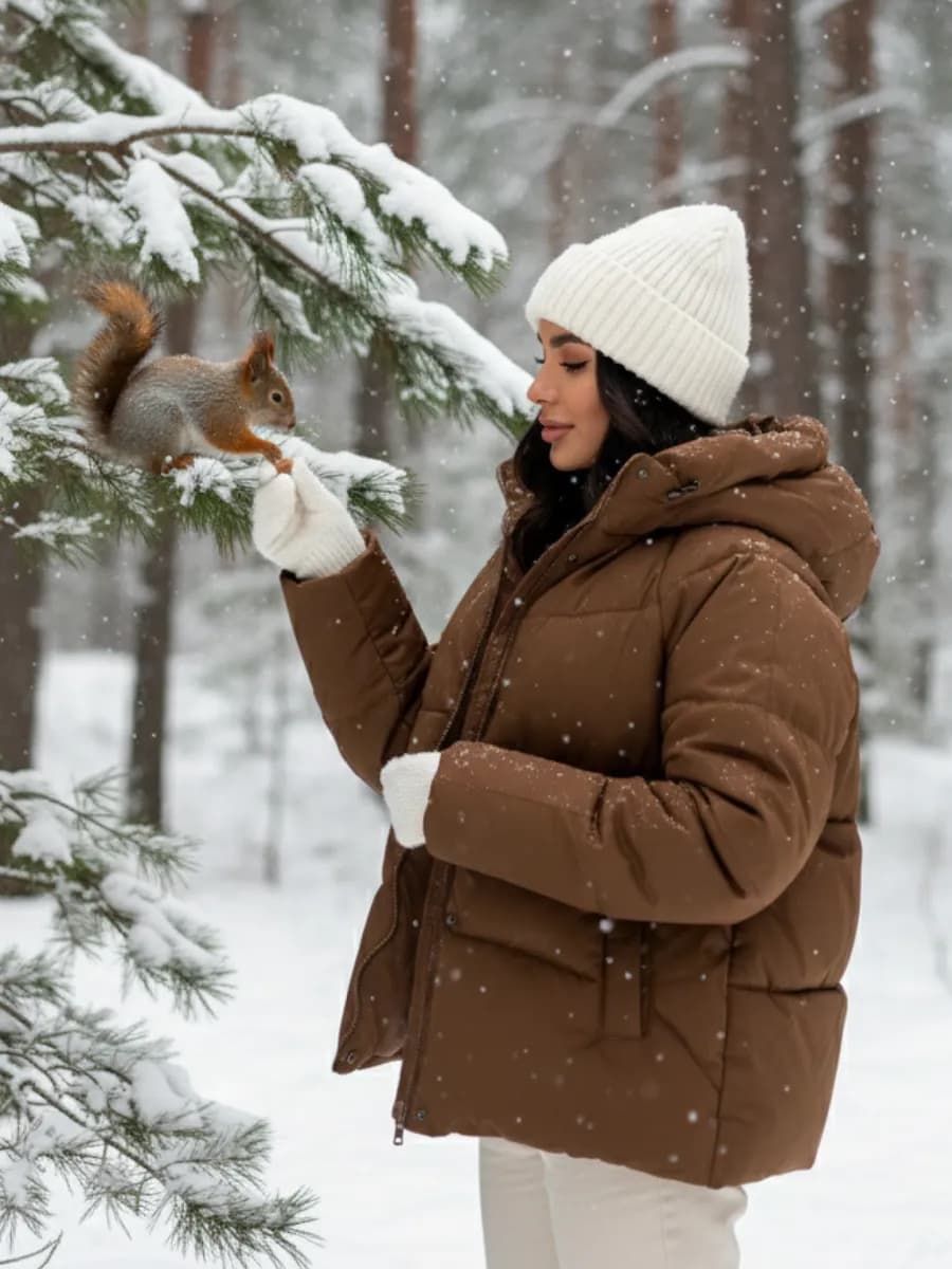 Куртка зимняя оверсайз короткая с капюшоном