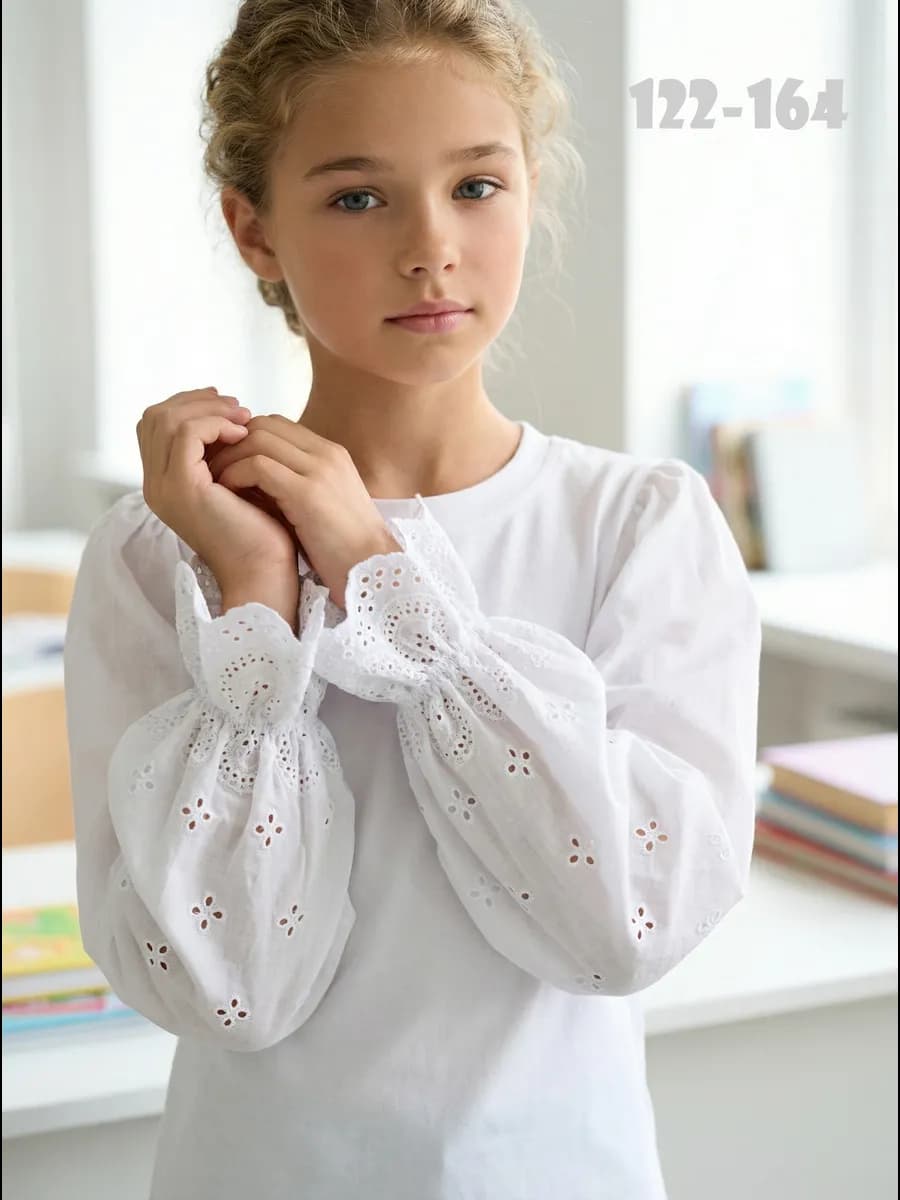 Блузка школьная с длинным рукавом шитье