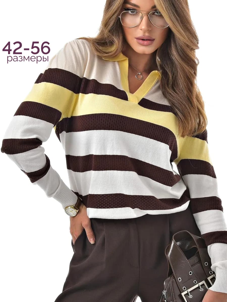 Джемпер поло в полоску с длинным рукавом old money