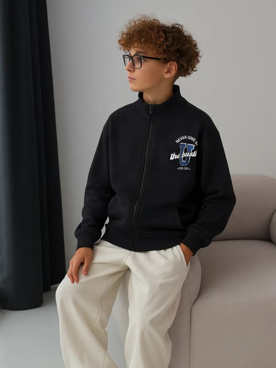 Толстовка детская школьная на молнии с принтом