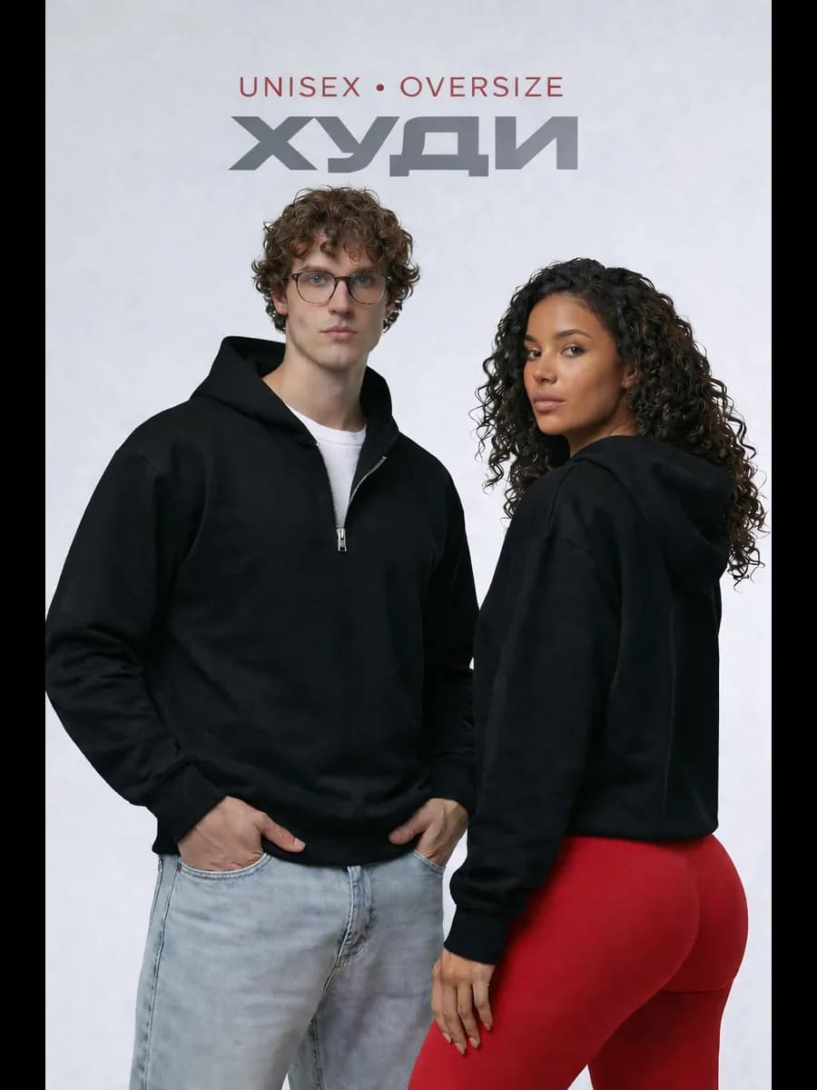 Худи с капюшоном черное полузамок