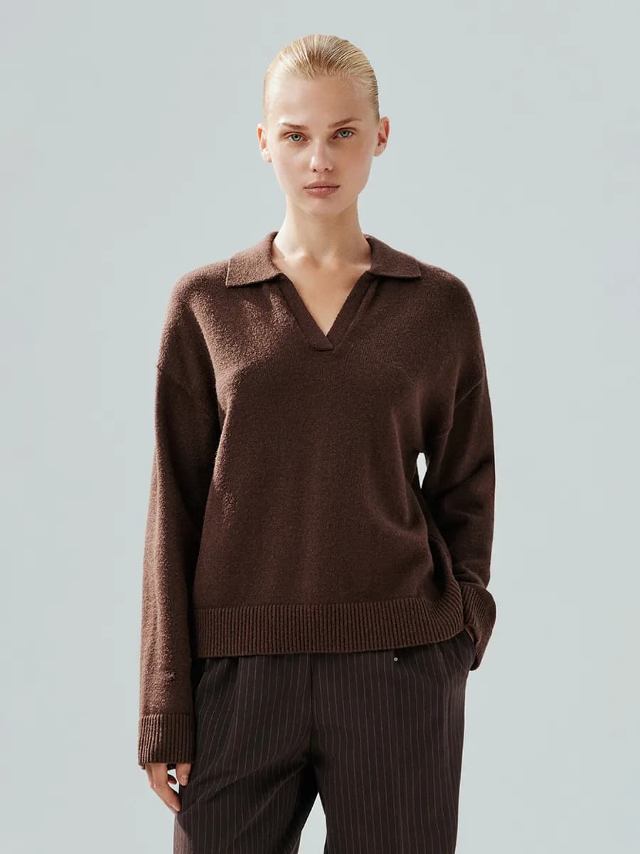 Джемпер поло оверсайз вязаный с длинным рукавом