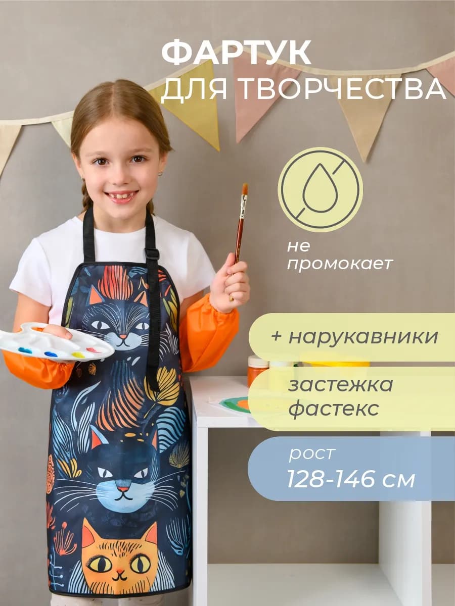 Фартук и нарукавники для рисования для девочек непромокаемый