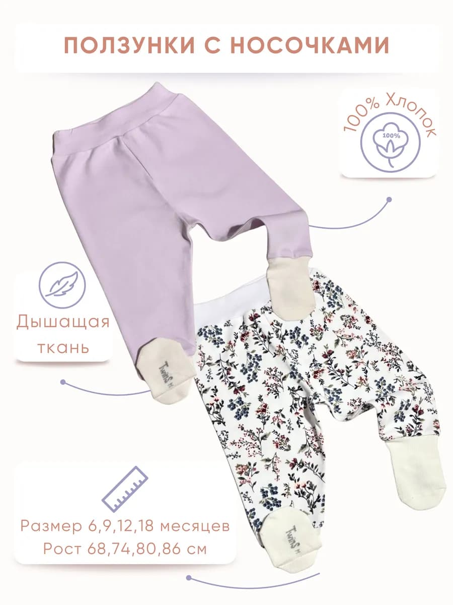 Ползунки с носочками для новорожденных