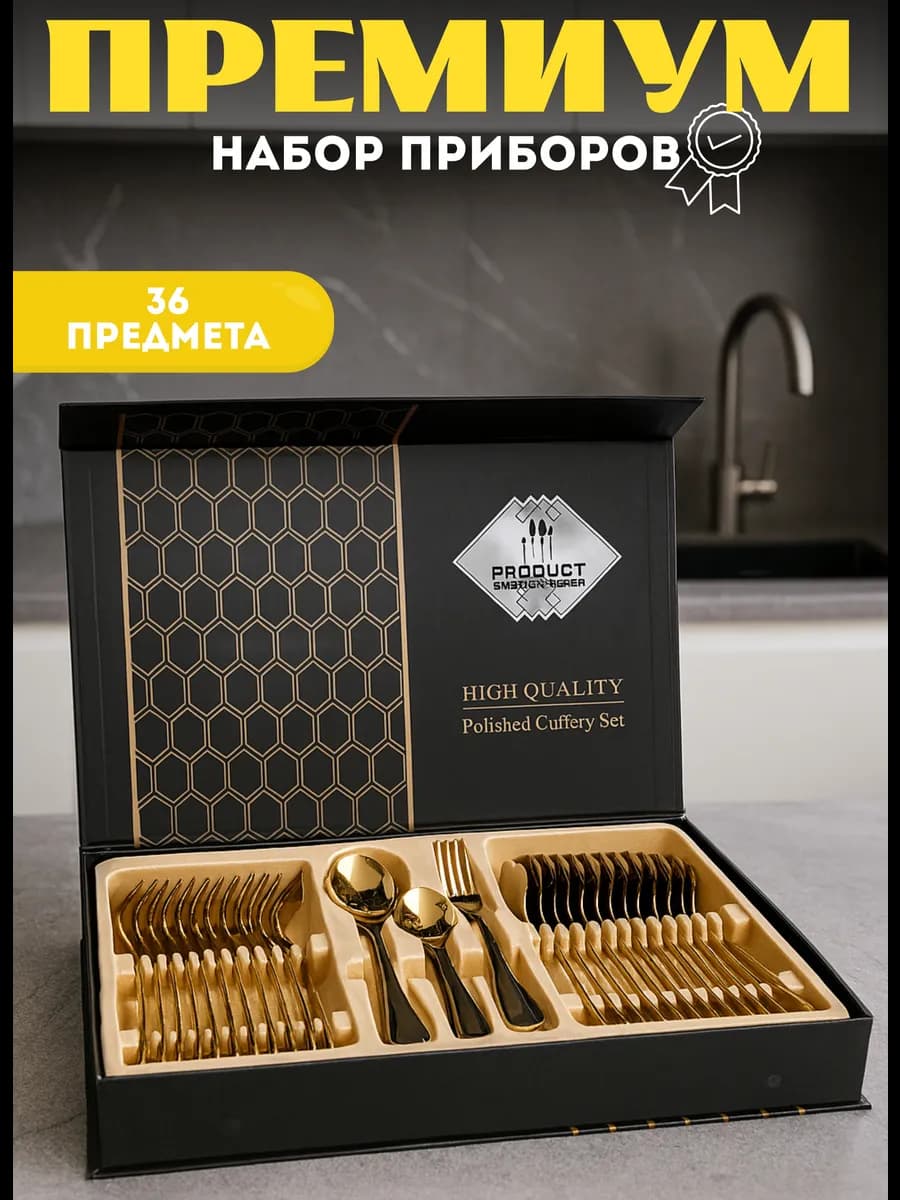 Набор столовых предметов ложки и вилки 36 предметов - фото 1