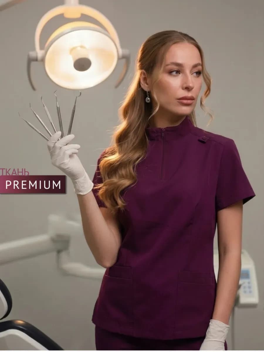 Костюм медицинский стрейч хирургичка с брюками оверсайз