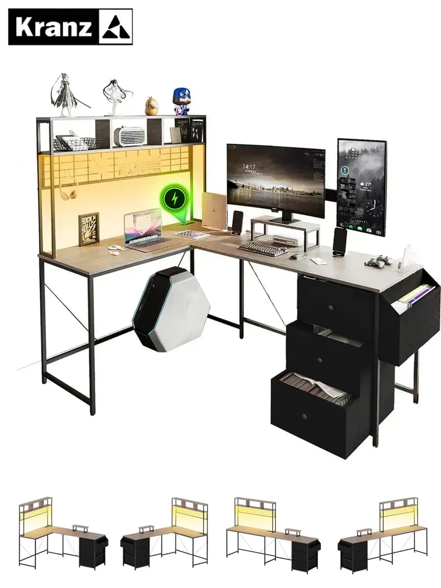 Kranz L-образный игровой стол 170см (ящик LED розетки)