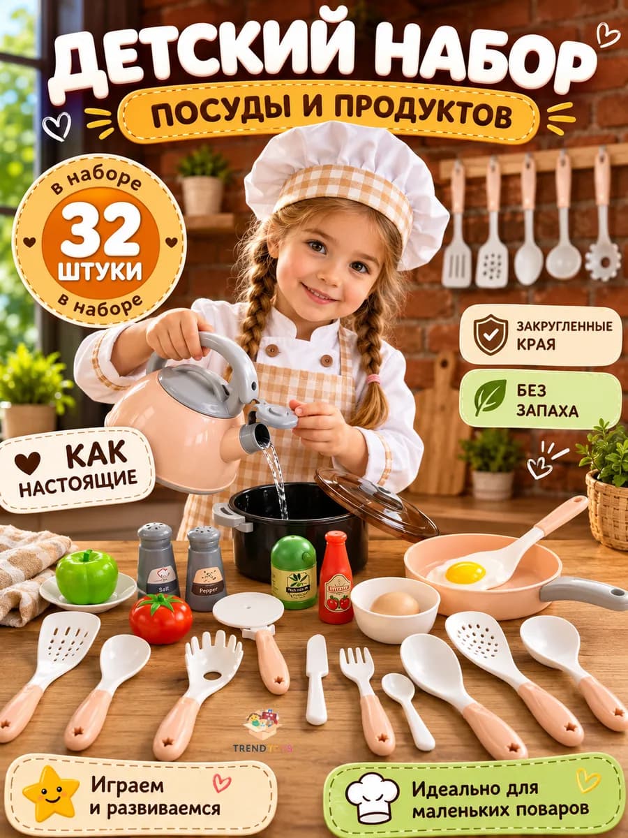 Набор игрушечной посуды для детей 32 шт