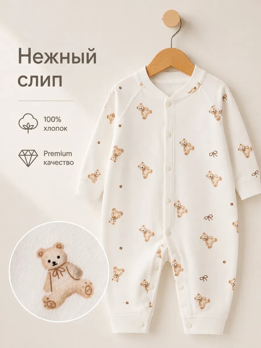 Комбинезон для новорожденных слип дышащий открытыми ножками