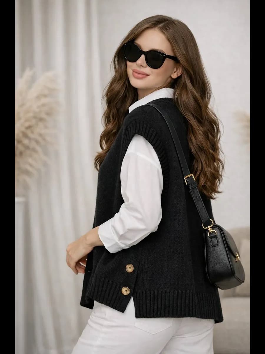 Жилетка вязаная без рукавов удлиненная