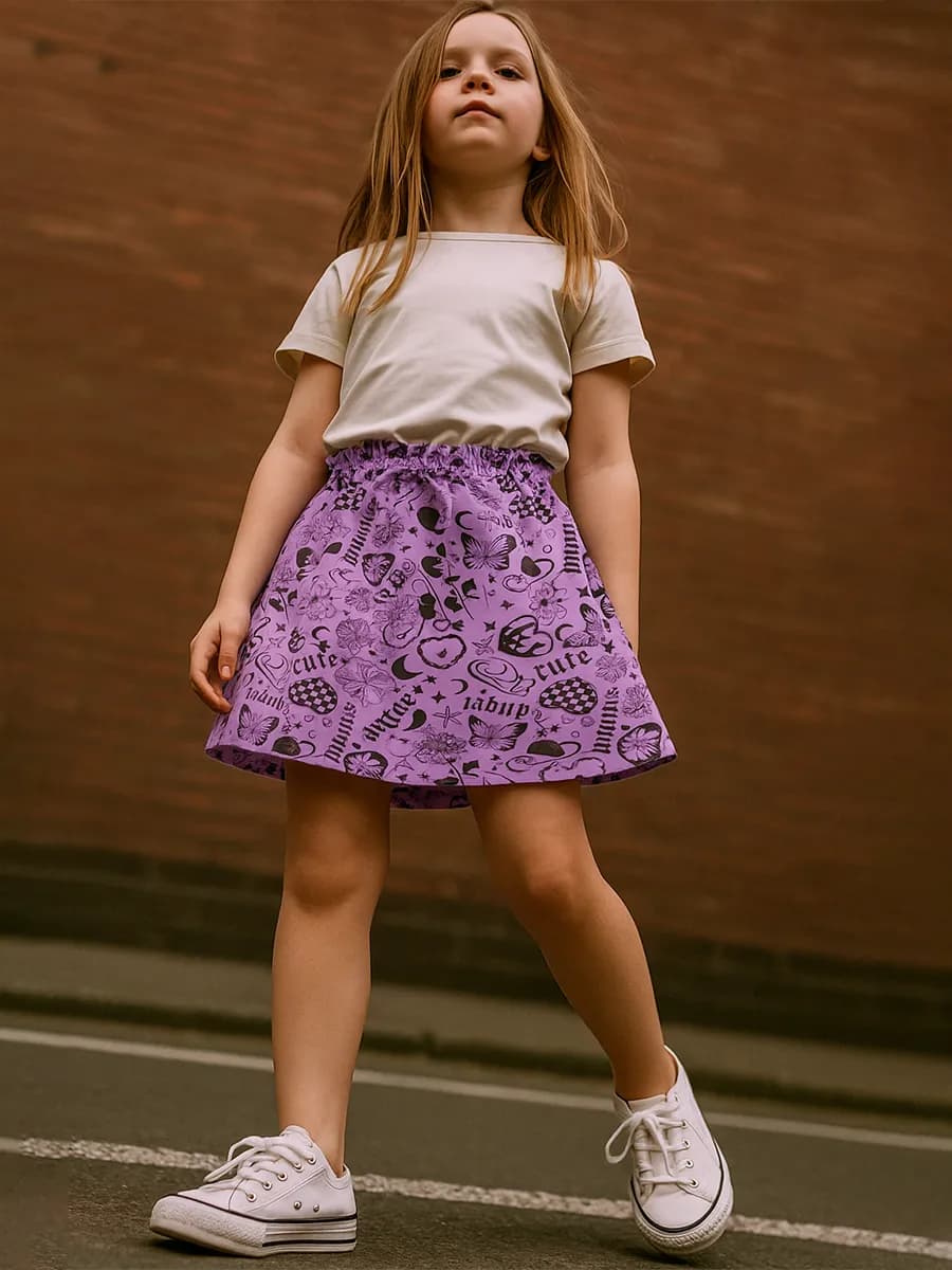 Юбка для девочки фиолетовая в садик на резинке