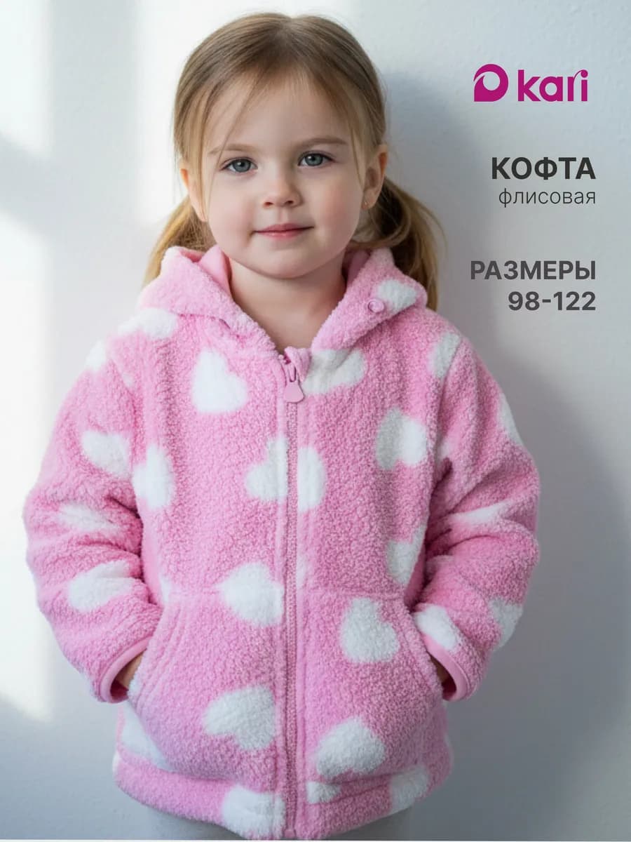 Толстовка для девочки плюшевая розовая с капюшоном