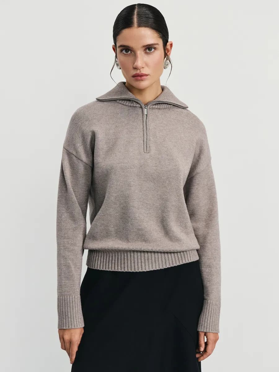 Джемпер вязаный базовый с молнией с горлом