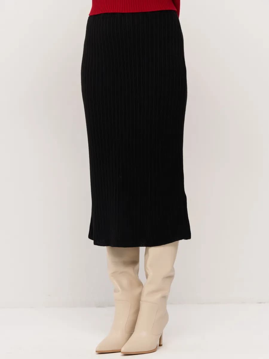 Юбка вязаная теплая трикотажная лапша на резинке