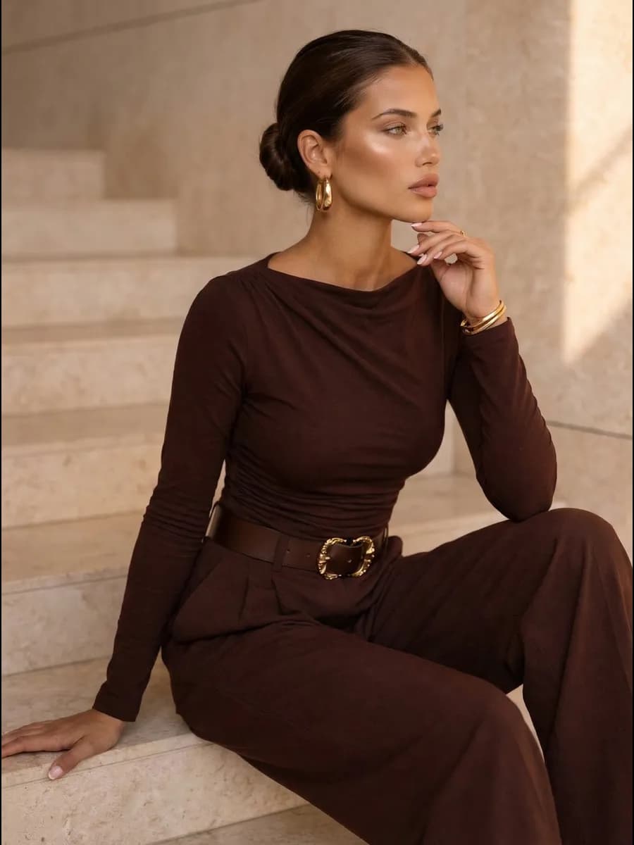 Лонгслив нарядный облегающий с драпировкой