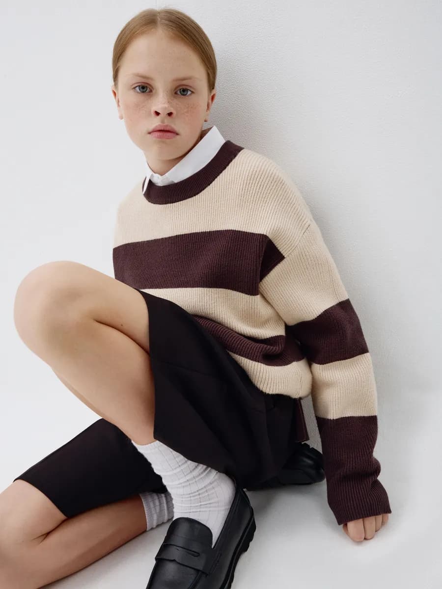 Вязаный джемпер оверсайз в полоску для школы