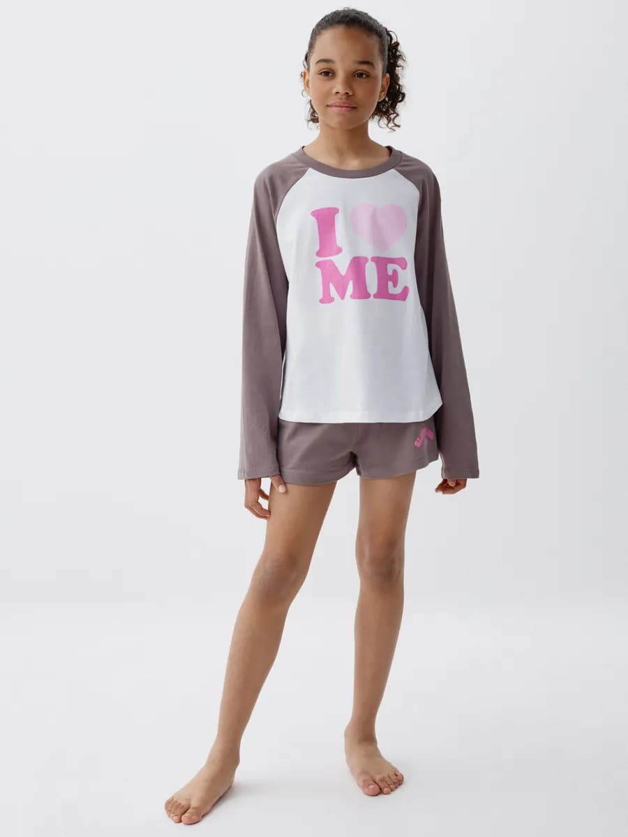 Пижама оверсайз с шортами из хлопка с принтом