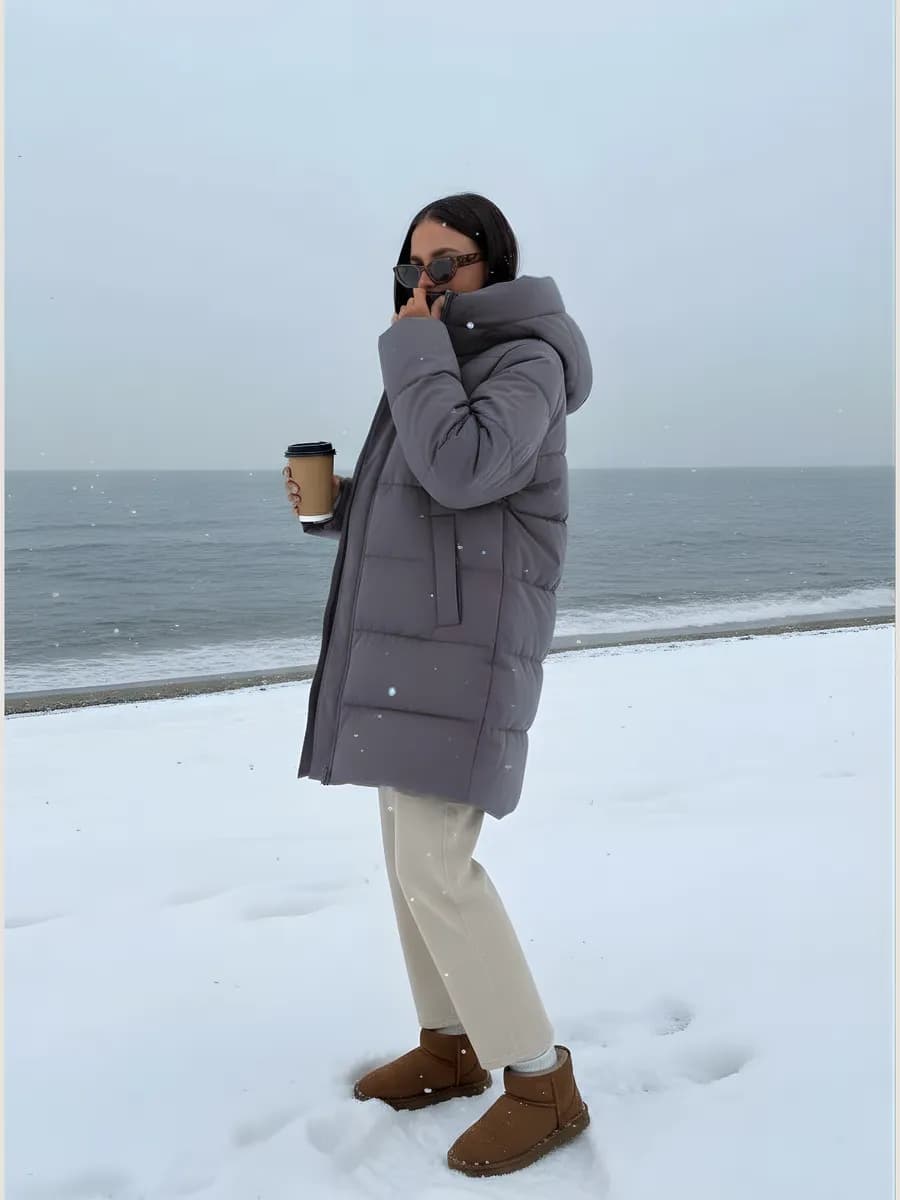 Куртка зимняя удлиненная с капюшоном