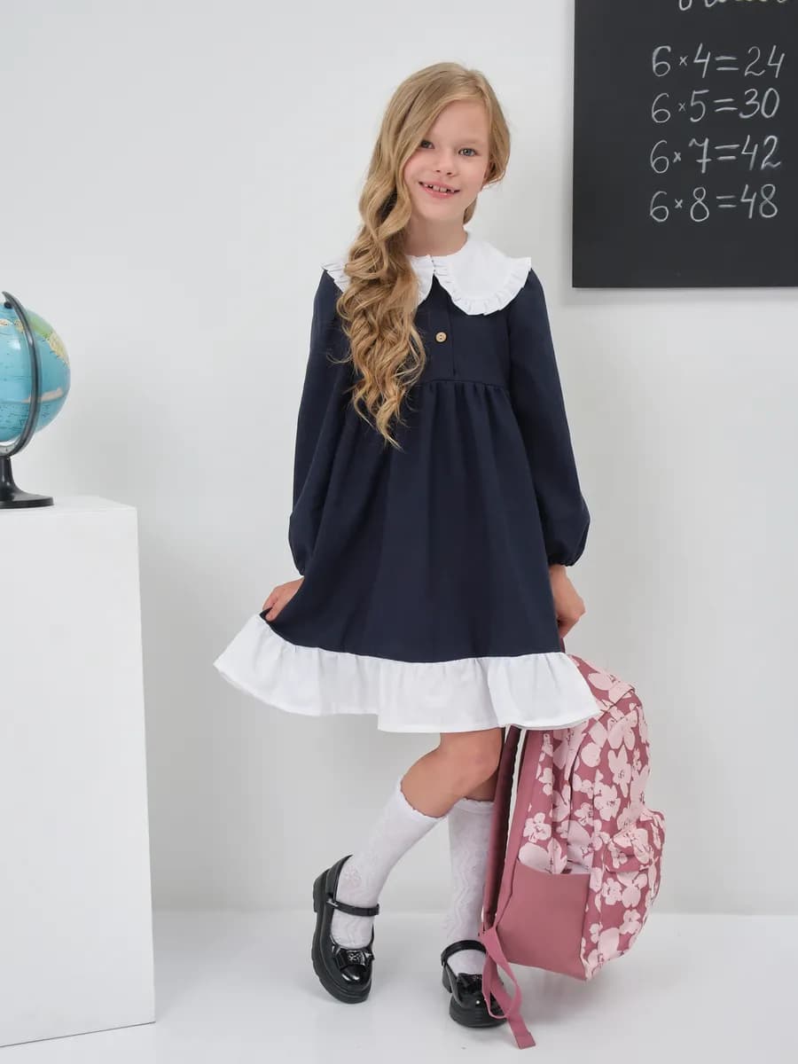 Школьное новогоднее платье для девочки с воротником