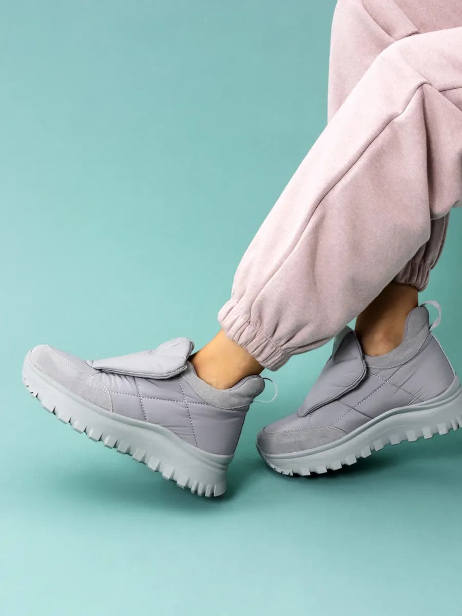 Дутики текстильные теплые на толстой подошве