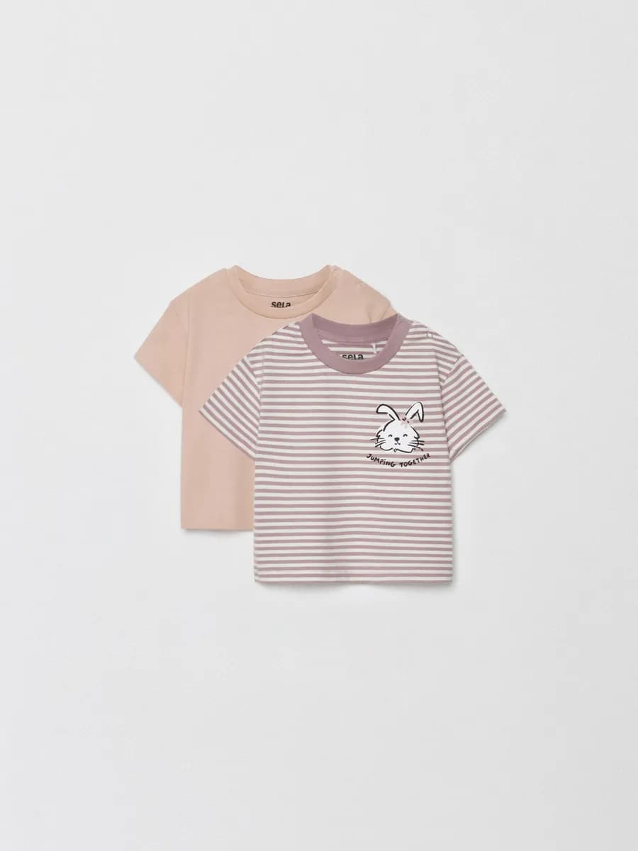 Футболки трикотажные с принтом хлопок набор, 2 шт