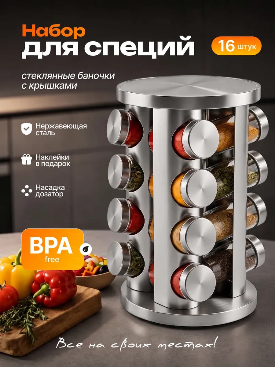 Набор для специй на подставке 16шт
