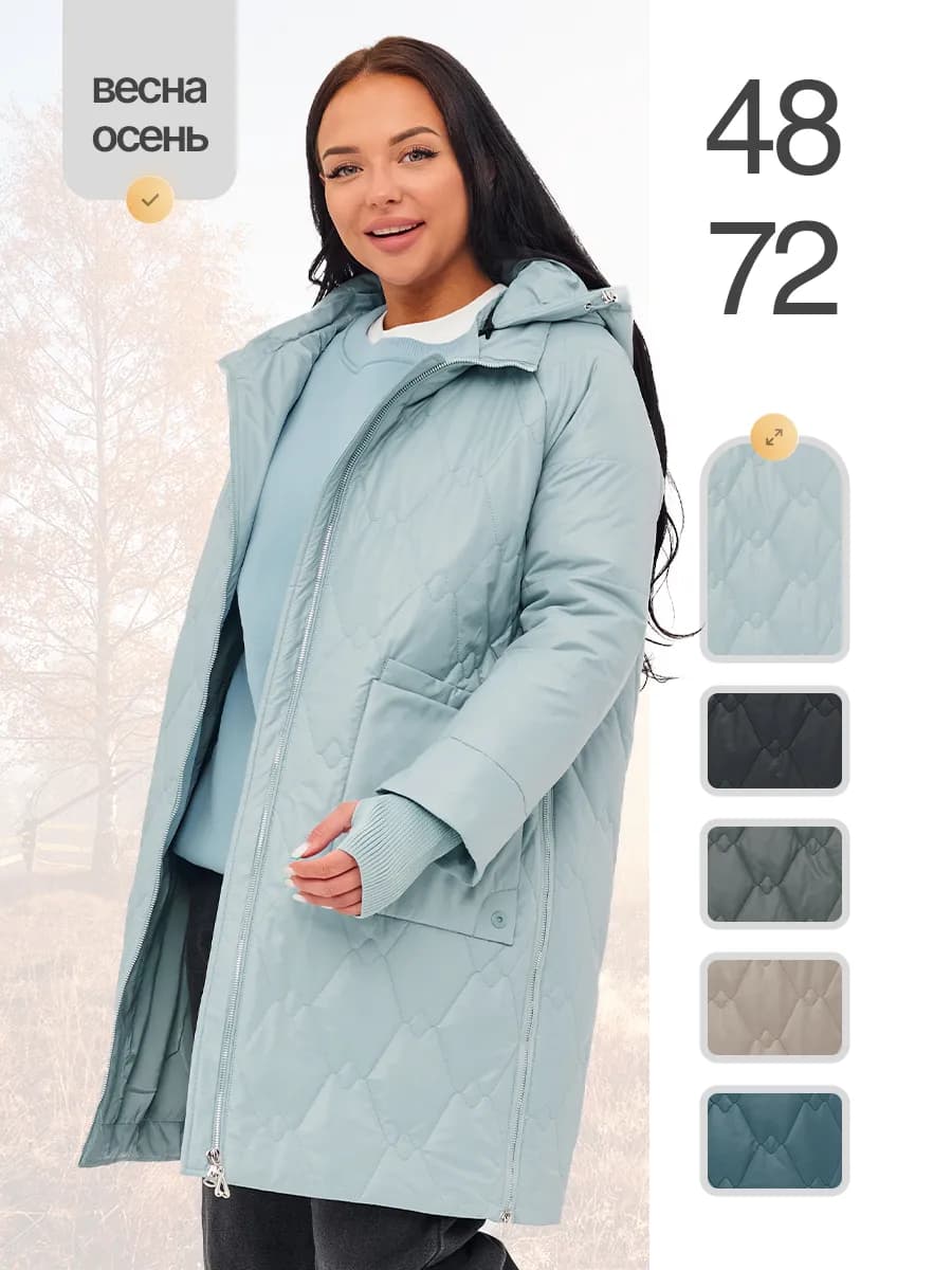 Куртка-пальто демисезонная с капюшоном больших размеров - фото 1