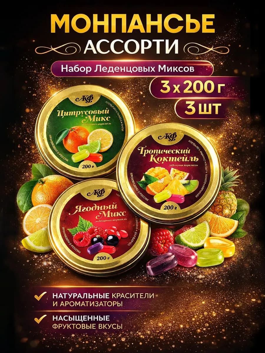 Монпансье леденцовое в жестяной банке. Ассорти. 600гр