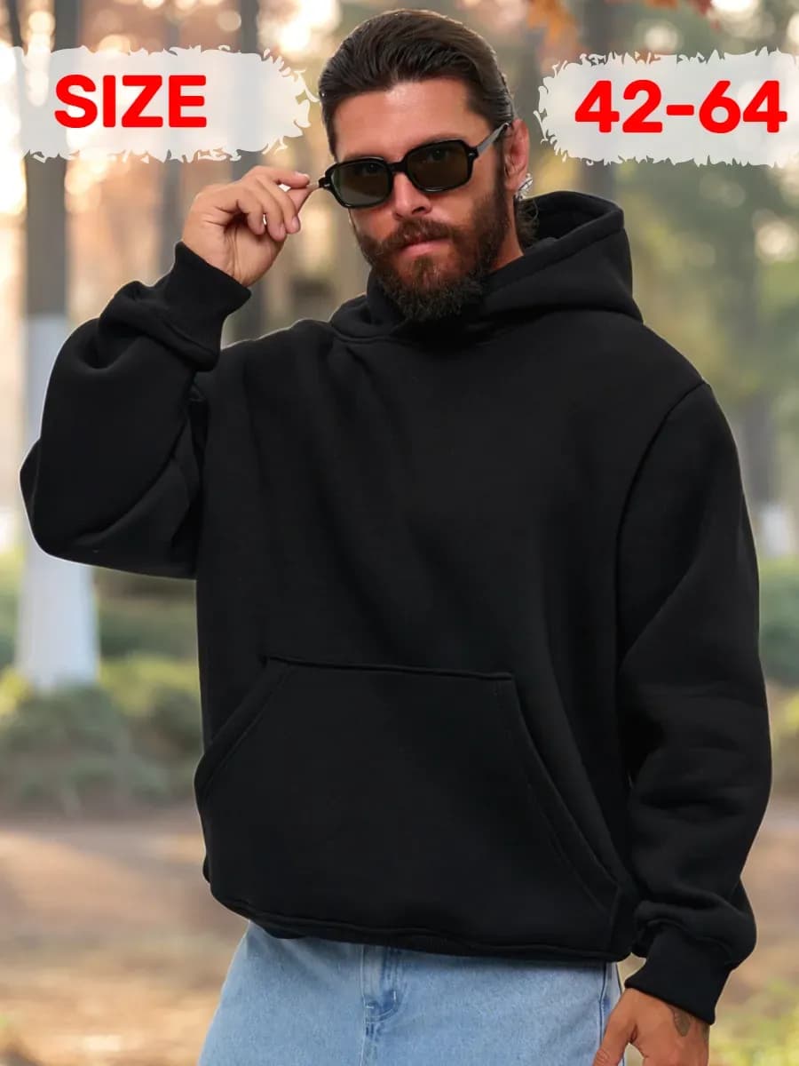 Худи оверсайз зимнее с капюшоном и начесом