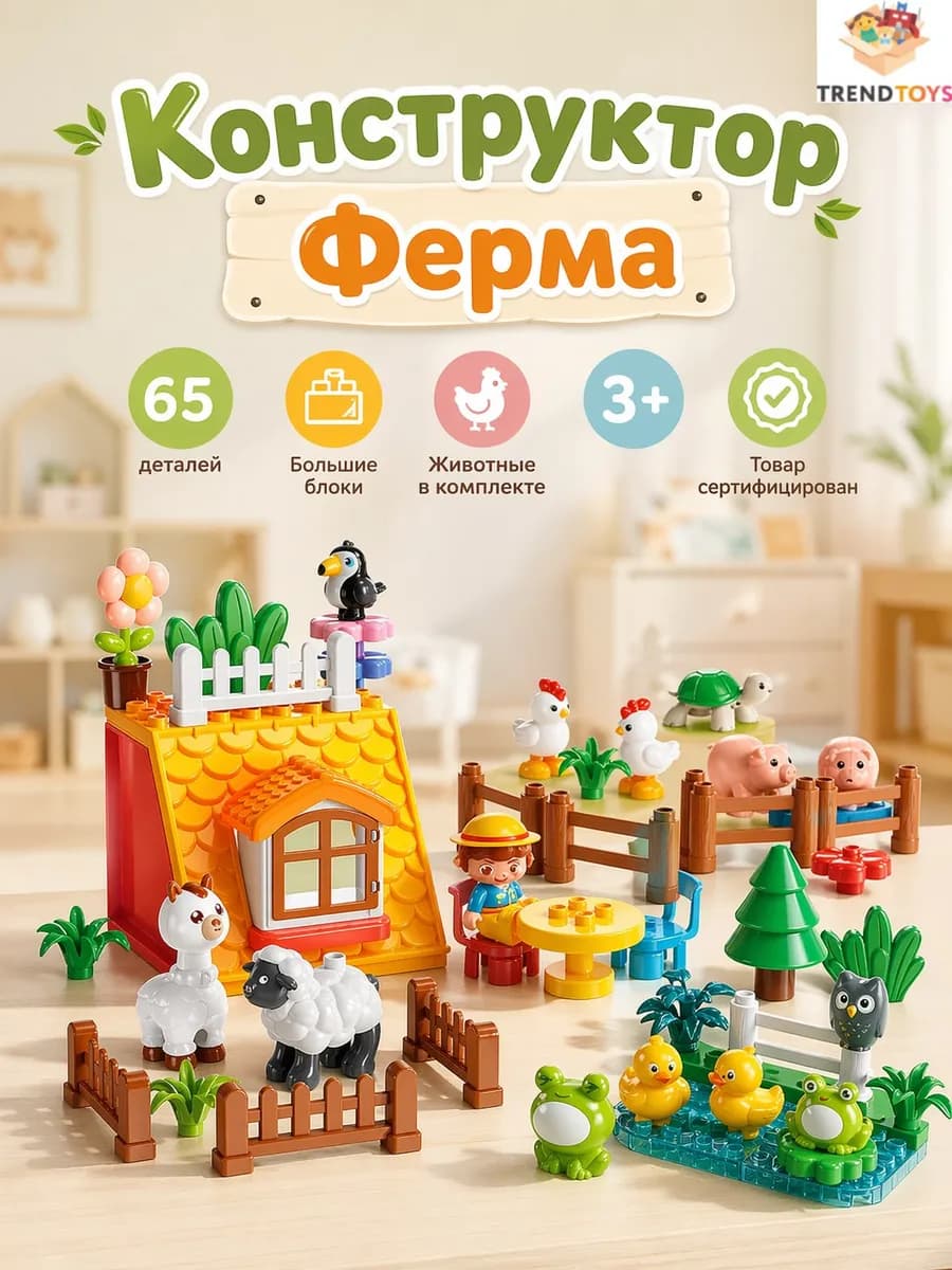 Детский конструктор крупный Ферма с животными