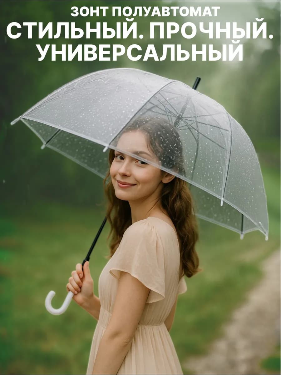Зонт трость прозрачный
