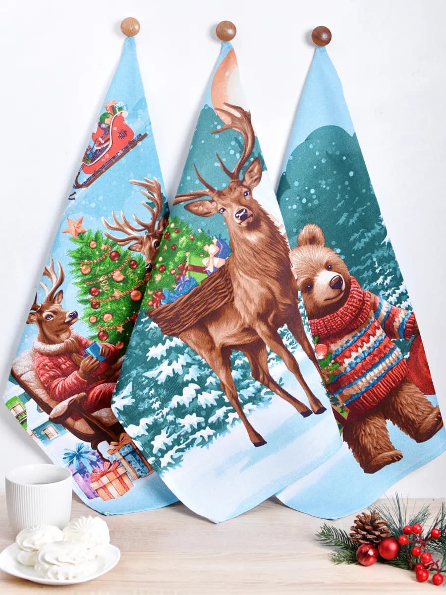 Полотенца кухонные набор 3 шт 60х47 см рогожка - фото 1