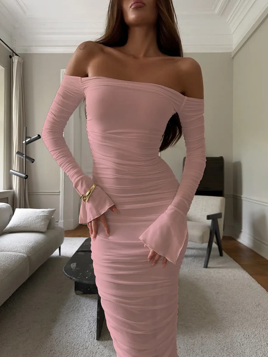 Платье с драпировкой с рукавами миди