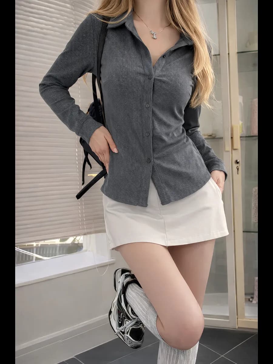 Рубашка приталенная в рубчик