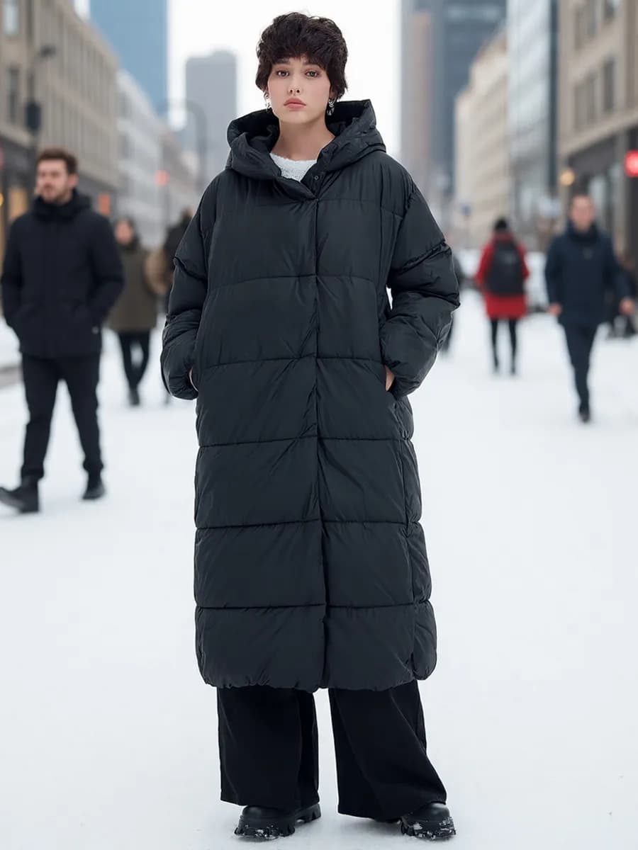 Зимнее стеганое пальто на синтепоне с капюшоном