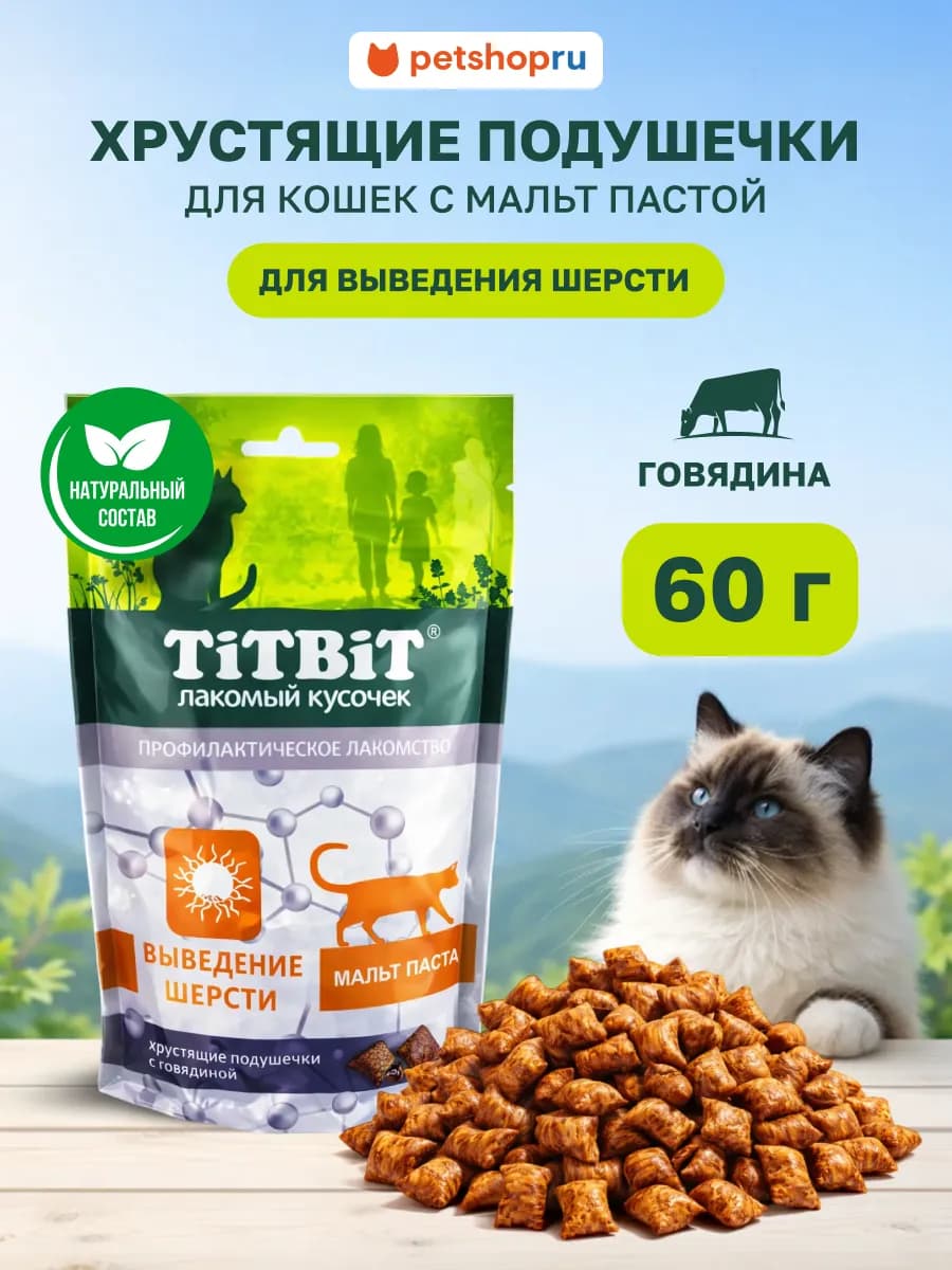 Лакомство для кошек Снек для выведения шерсти 60 г