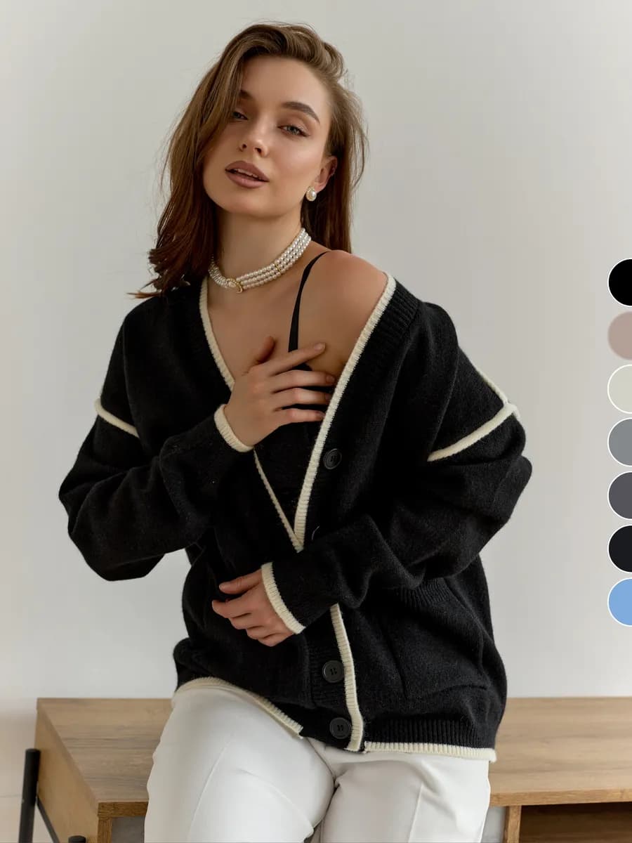 Кардиган вязаный оверсайз на пуговицах удлиненный кофта