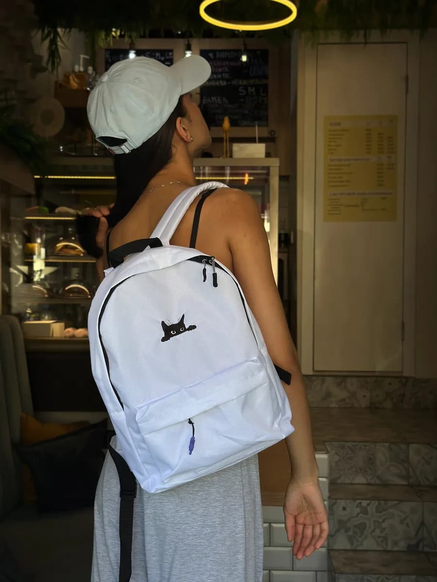 Рюкзак белый городской школьный y2k Черный котик