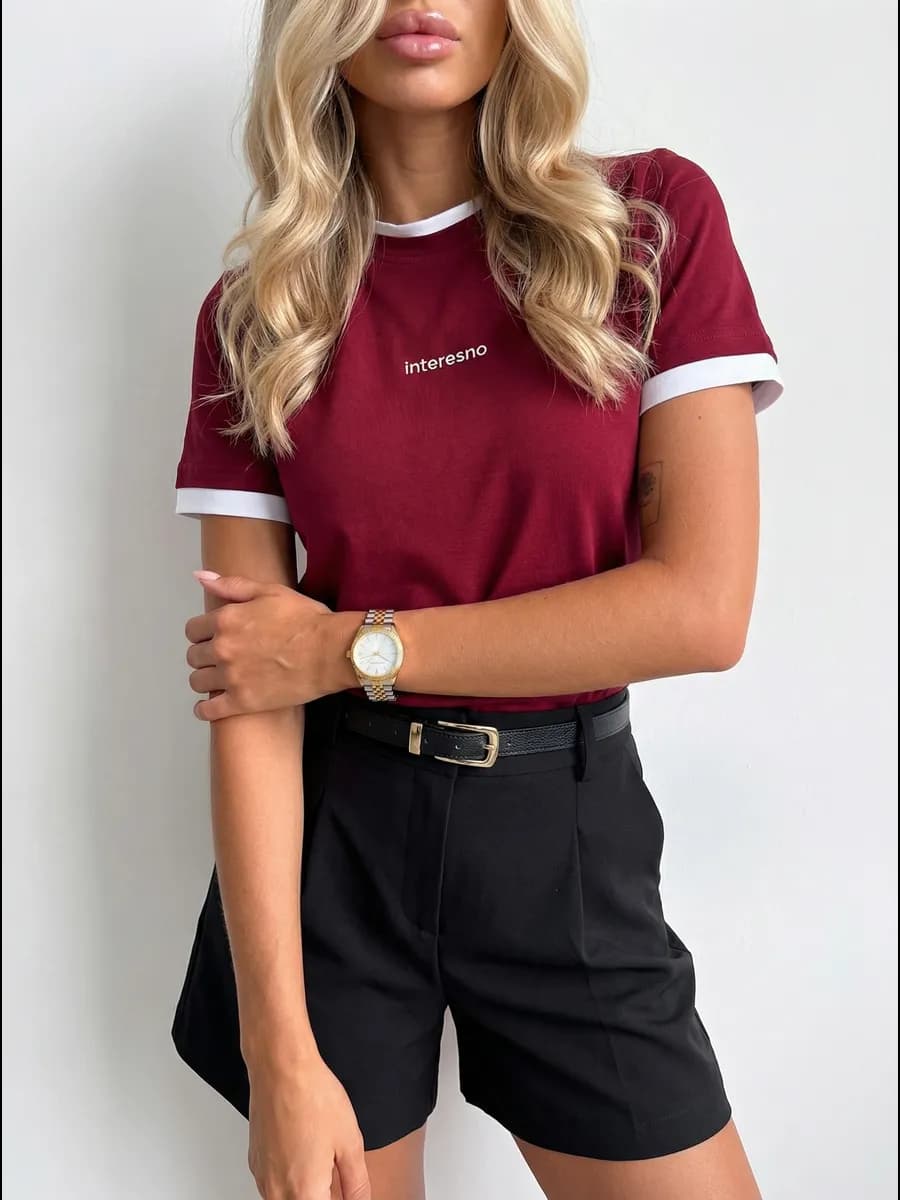 Футболка бордо базовая хлопок принт