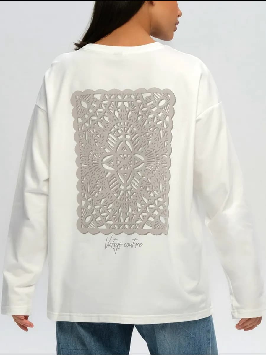 Лонгслив винтаж молочный с принтом Салфетка - фото 1