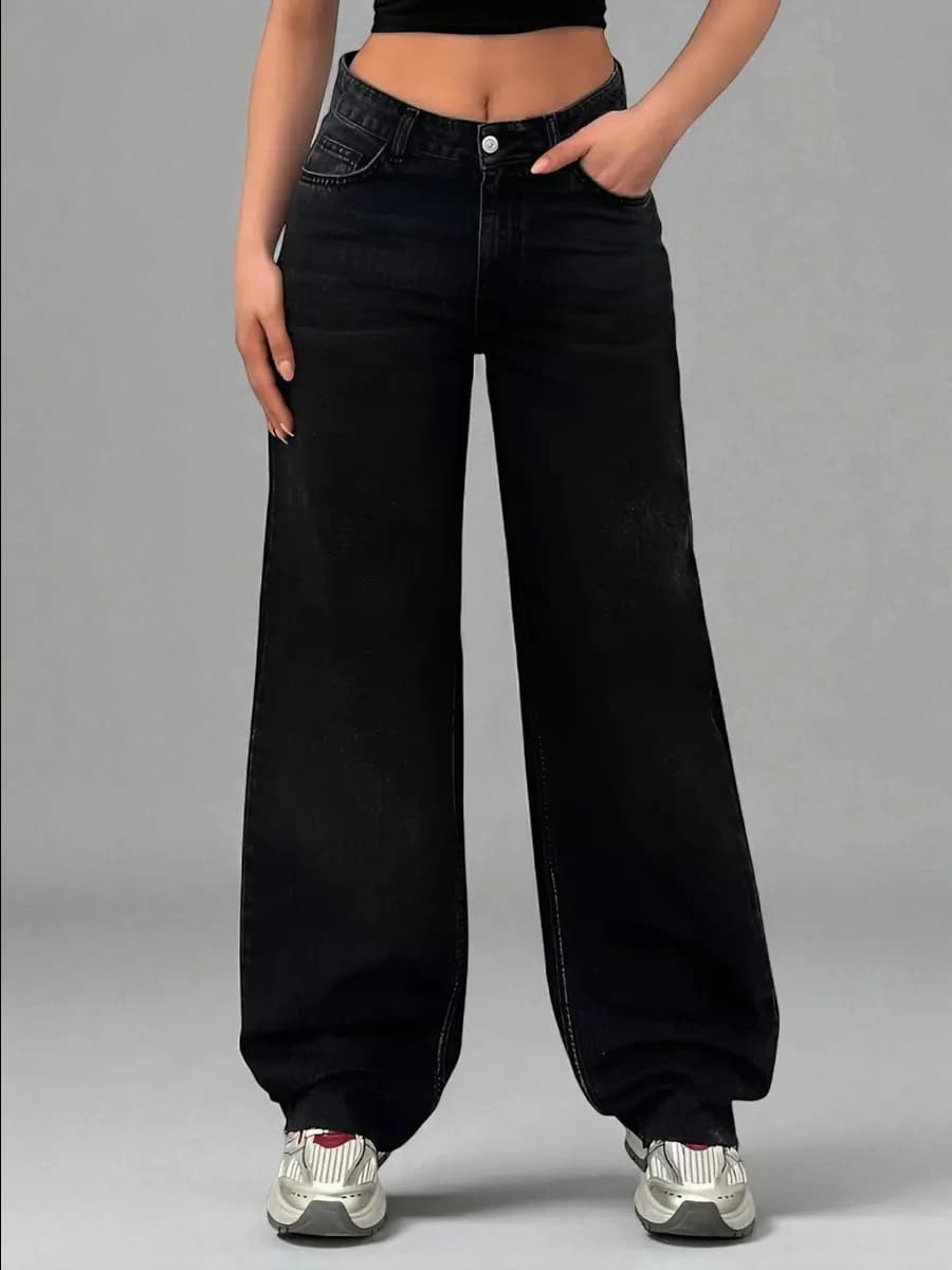 Джинсы широкие багги с высокой посадкой черные