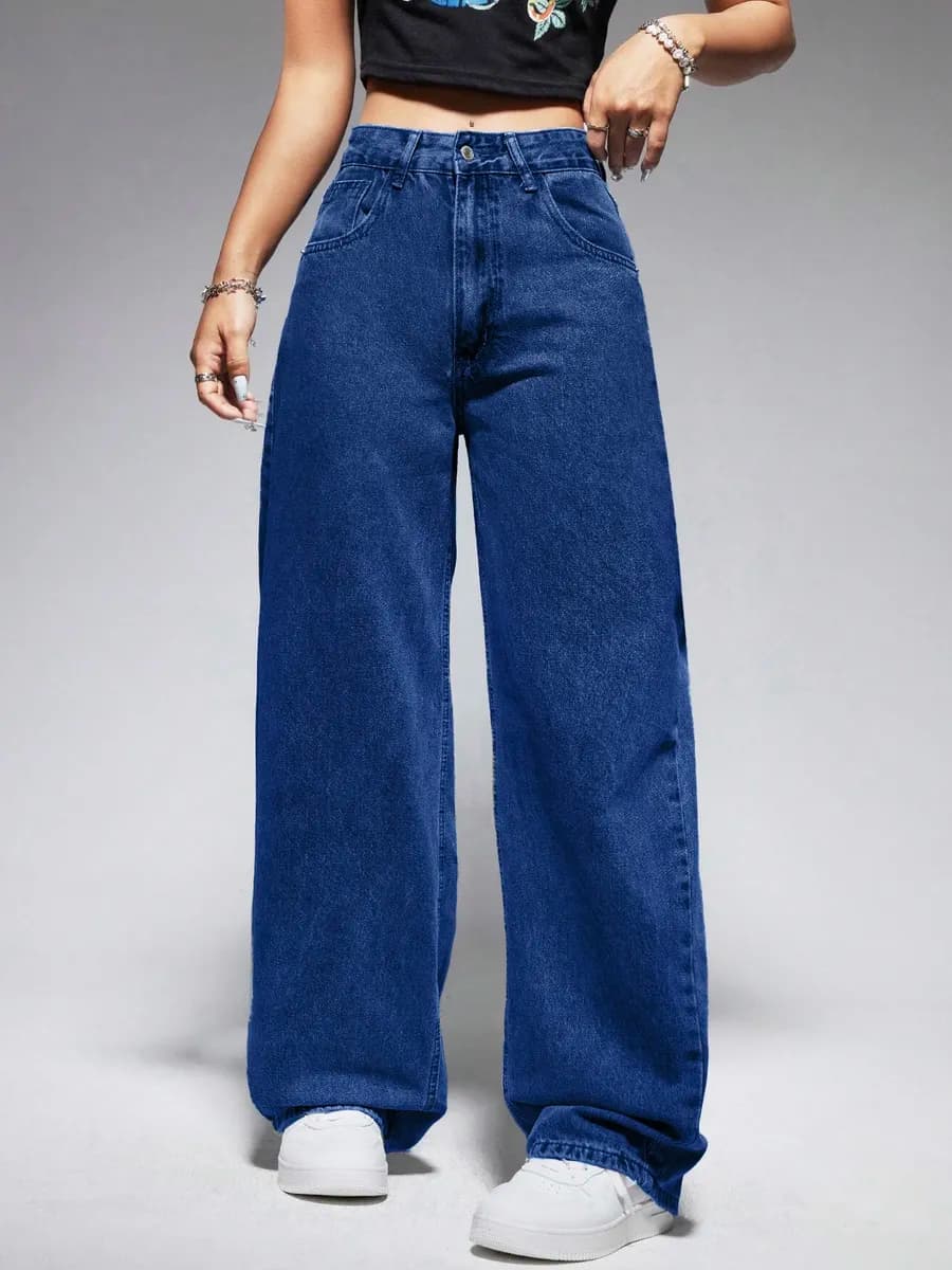 Джинсы женские широкие багги с высокой посадкой