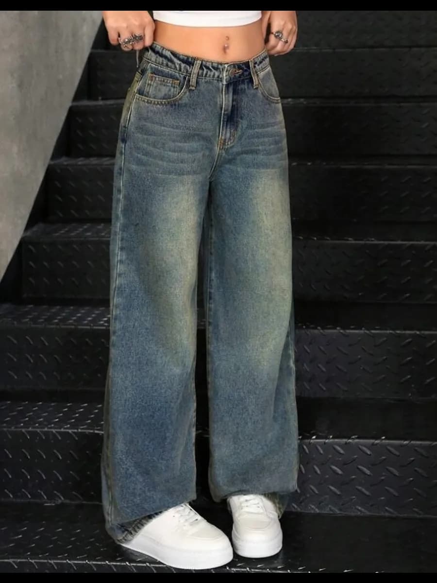 Джинсы женские широкие багги с высокой посадкой