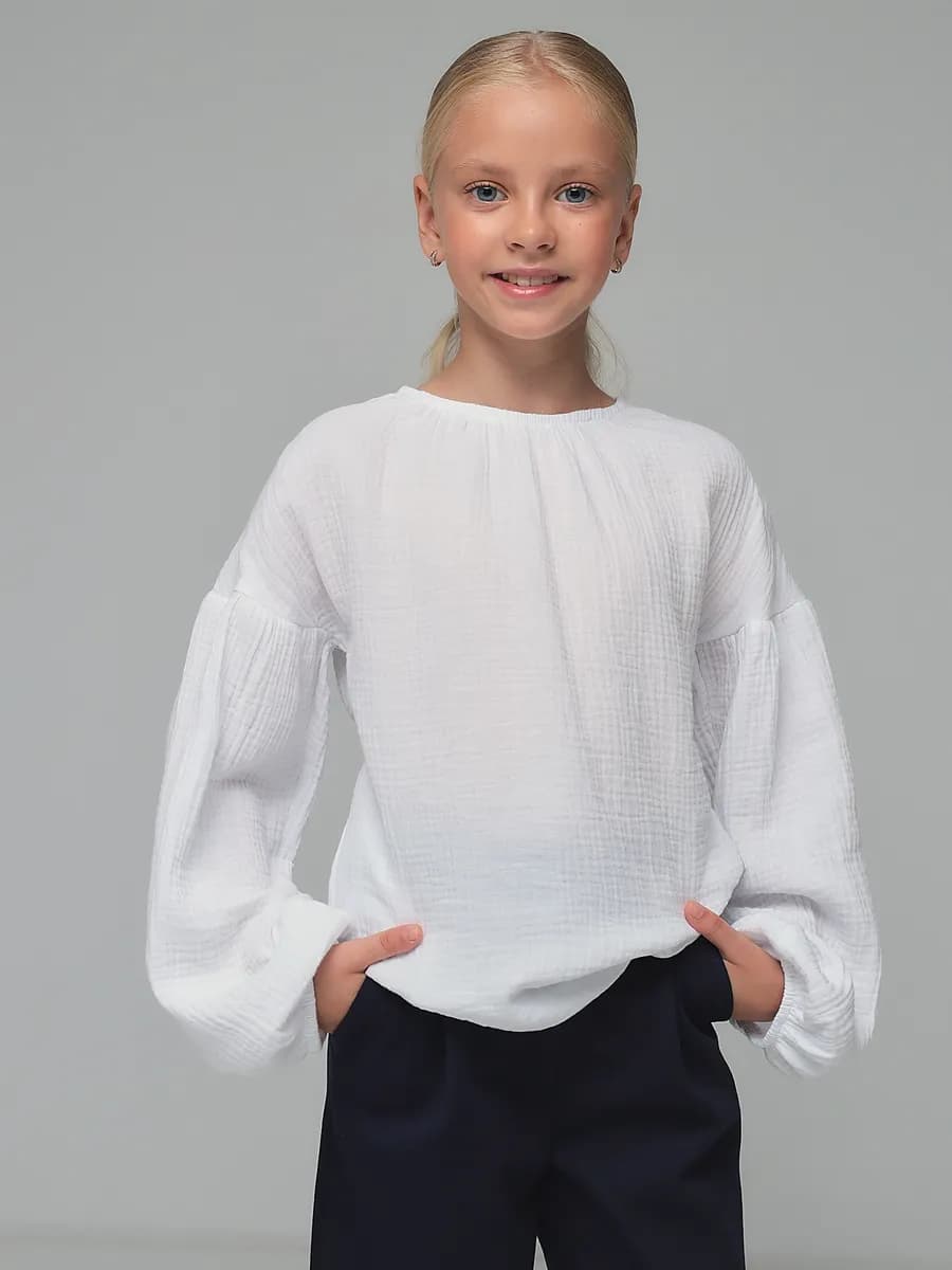 Блузка муслиновая школьная с длинным рукавом