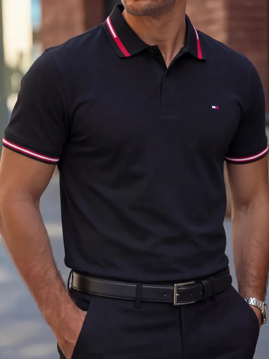 Футболка поло черная с коротким рукавом