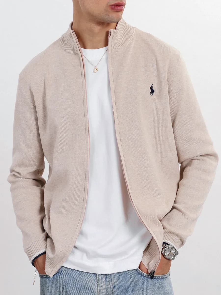 Джемпер кардиган бежевый тонкий на молнии