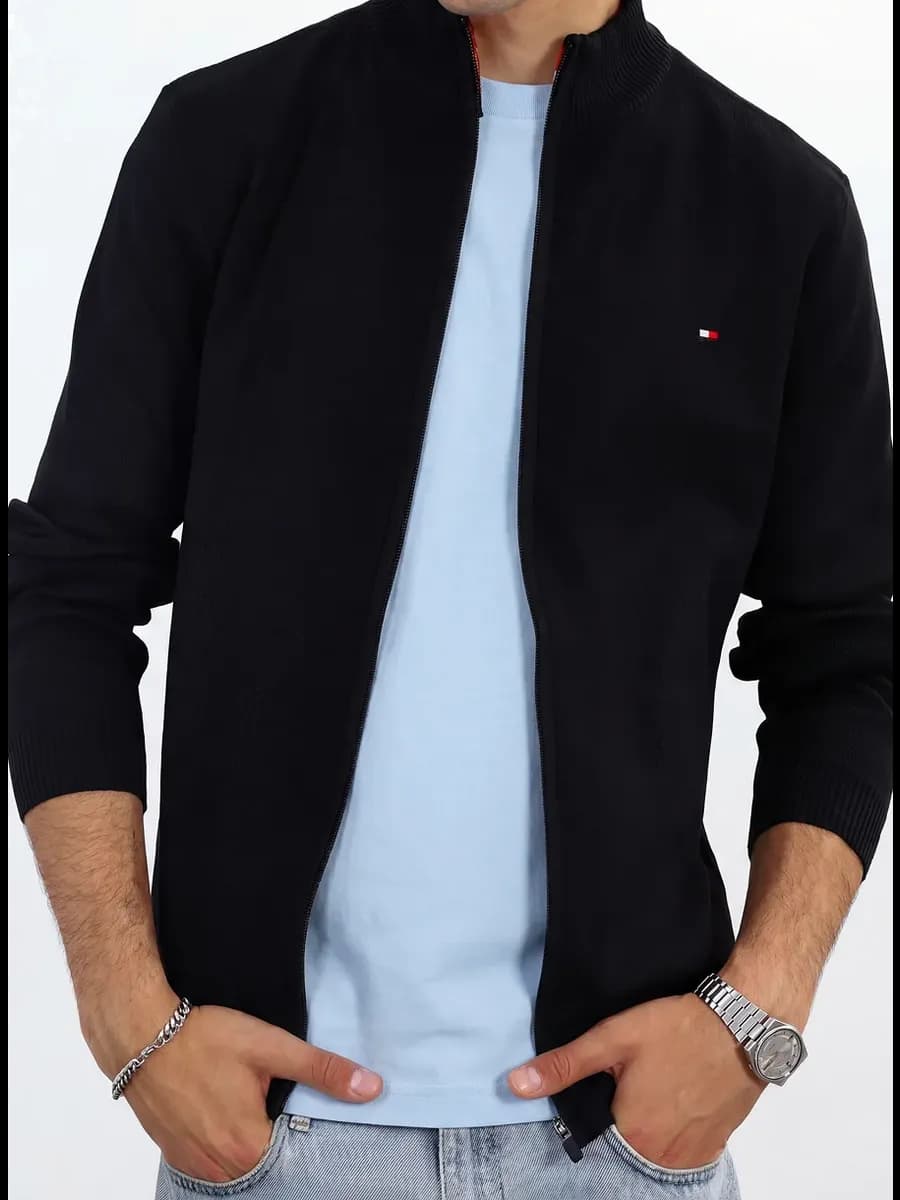 Джемпер кардиган черный тонкий на молнии