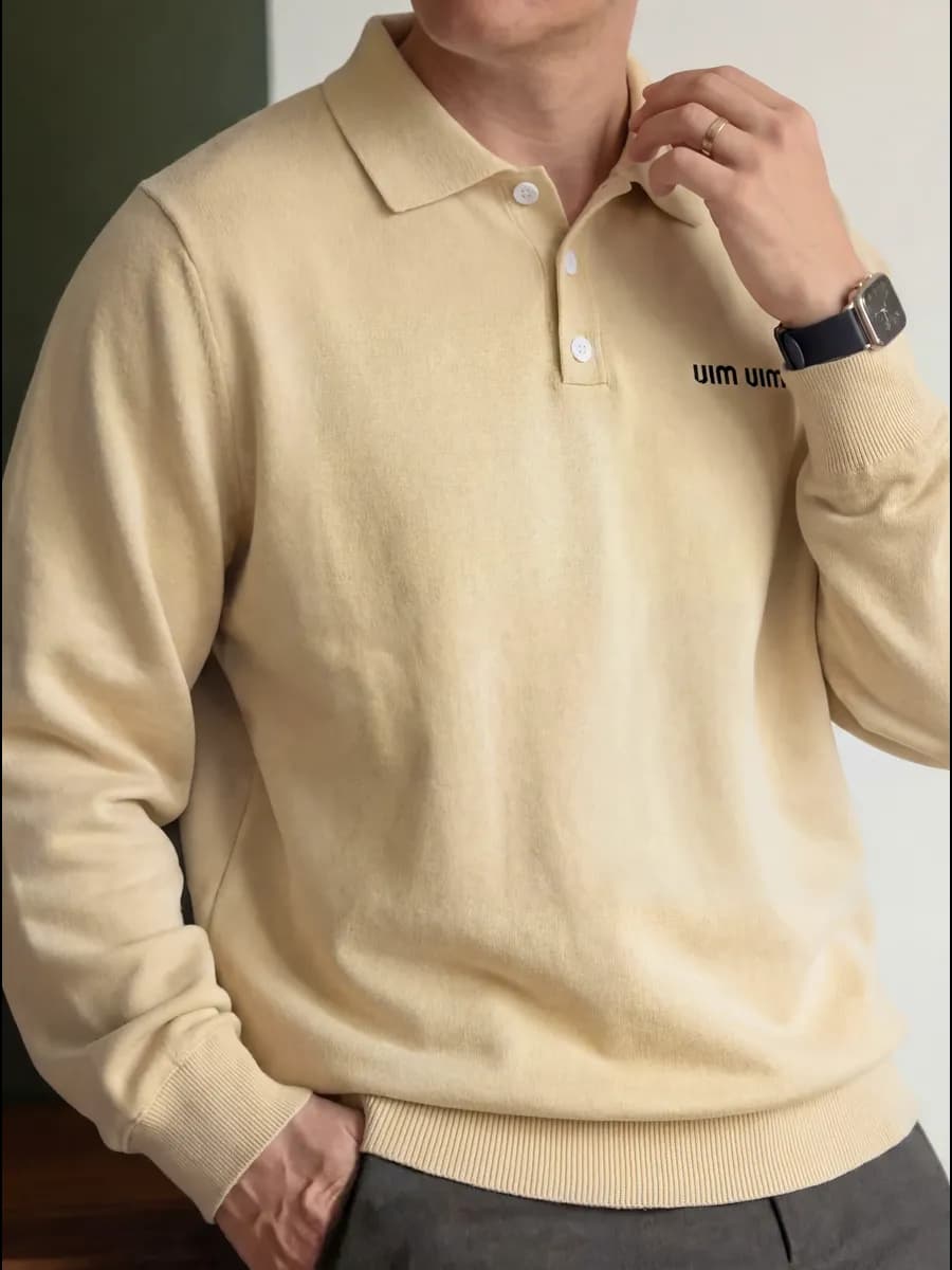 Лонгслив поло с длинным рукавом - фото 1