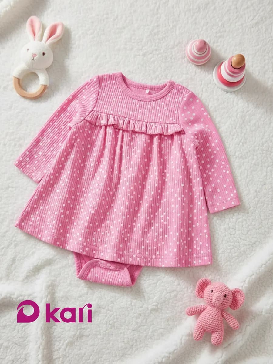 Платье боди для новорожденных с длинным рукавом в рубчик